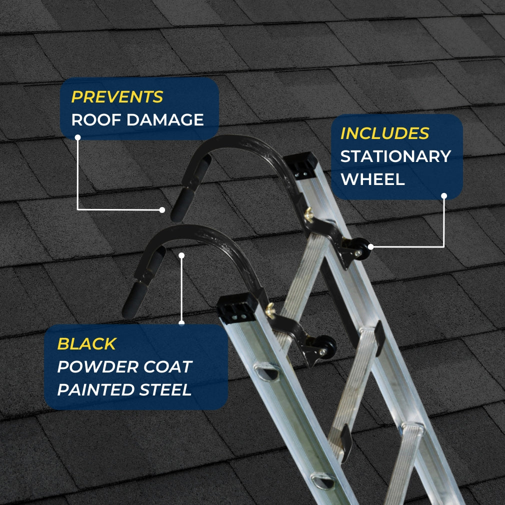 Tie Down 65105BK 2-PACK Heavy Duty Black Painted Steel Ladder Roof Hook with Wheel | Rubber Grip T-Bar For Damage Prevention | Fast And Easy Setup To Access Steep Roofs