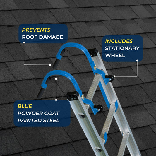 Tie Down 65105BL 2-PACK Heavy Duty Blue Painted Steel Ladder Roof Hook with Wheel | Rubber Grip T-Bar For Damage Prevention |