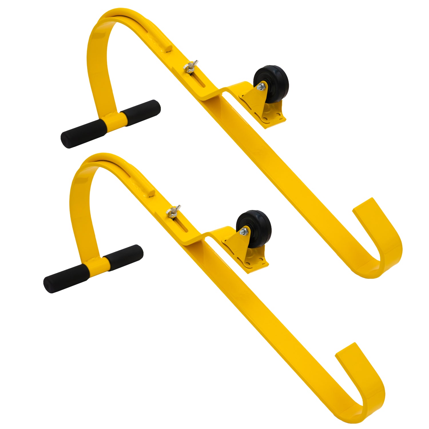 Tie Down 65105Y 2-PACK Heavy Duty Yellow Painted Steel Ladder Roof Hook with Wheel | Rubber Grip T-Bar For Damage Prevention