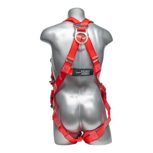 Stingray™ Series Harness 5pt., Urethane Coated, Back D-Ring, Tongue & Buckle Leg Straps, Red — view 2