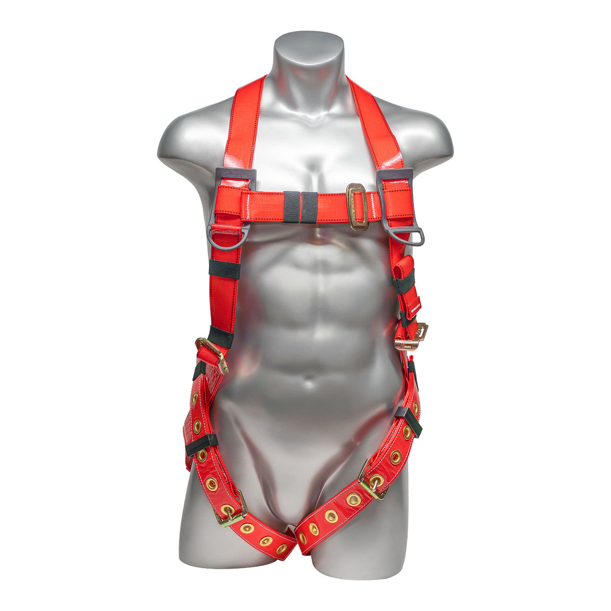 Stingray™ Series Harness 5pt., Urethane Coated, Back D-Ring, Tongue & Buckle Leg Straps, Red