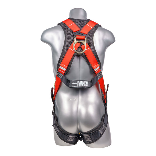 Hammerhead™ Series Harness 5pt., Padded Back, Tongue and Buckle Leg Straps, Back D-Ring, Red — view 2