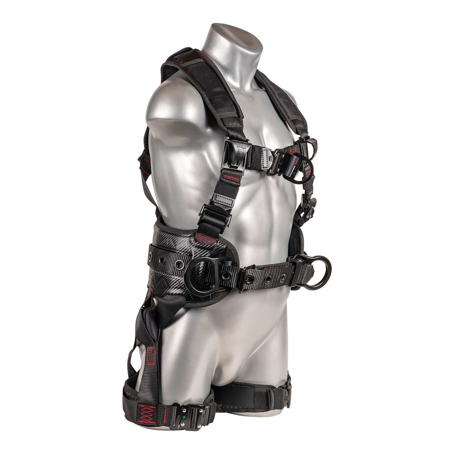 G-Series 5pt. Harness, QCB, Padded Back and Legs, Back D-Ring, Front D-Ring, Side D-Rings with Positioning Belt, Black Color.