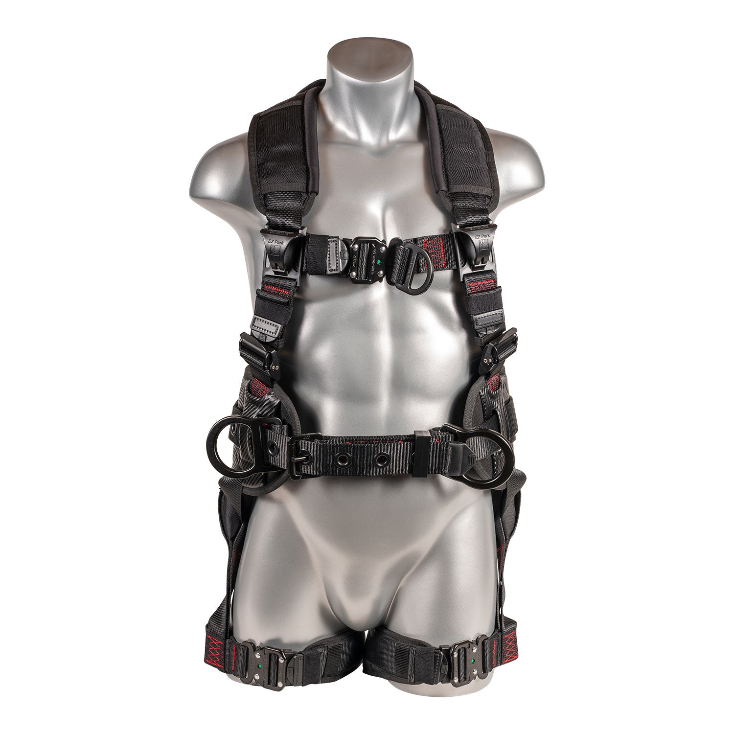 G-Series 5pt. Harness, QCB, Padded Back and Legs, Back D-Ring, Front D-Ring, Side D-Rings with Positioning Belt, Black Color.