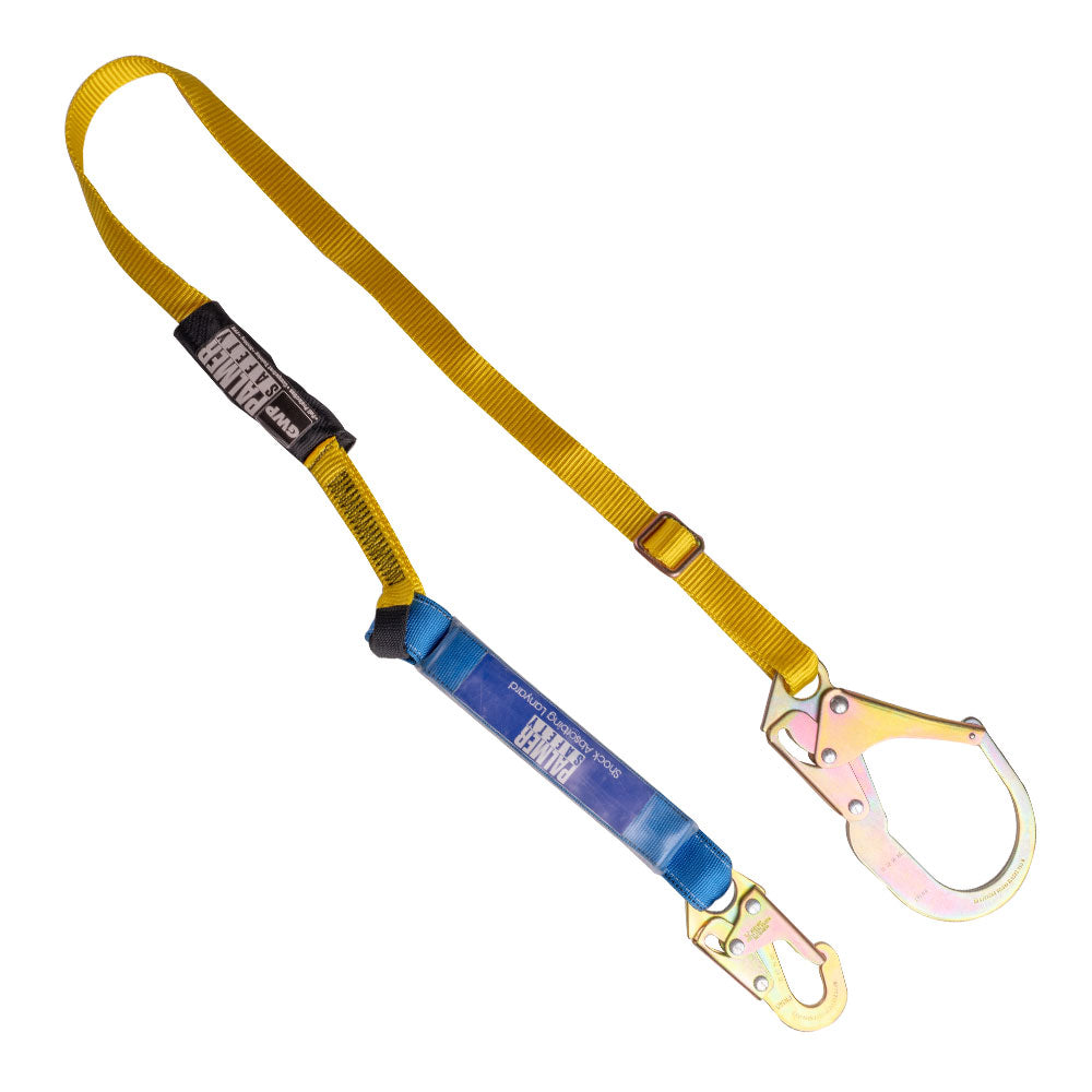 Adjustable lanyard 4 – 6 ft. Blue shock absorber, rebar hook.