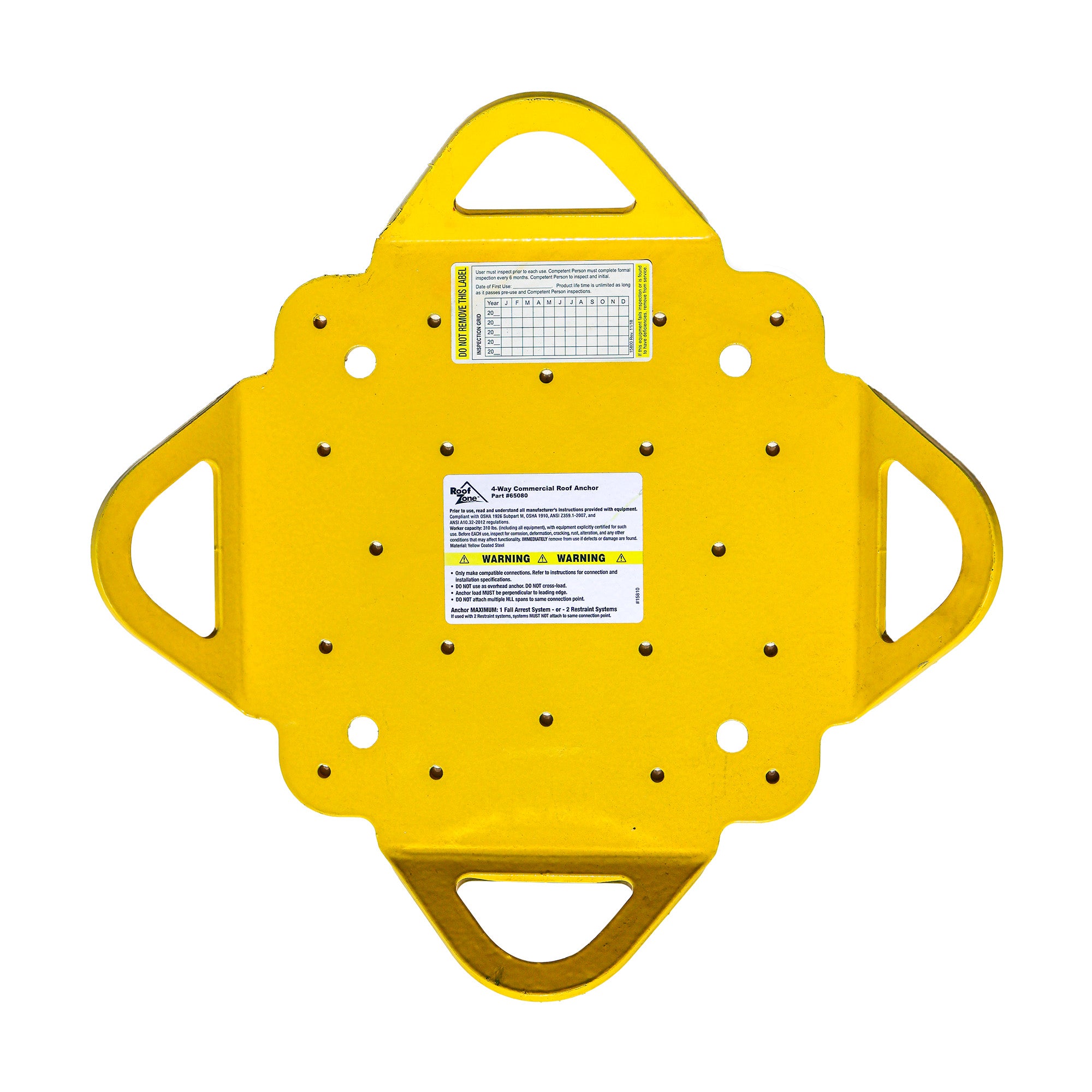 Tie-Down-65080-4-Way-Roof-Anchor-Plate-for-1-Worker-in-Fall-Arrest-and-2-Workers-in-Fall-Restraint-|-4-Connection-Points