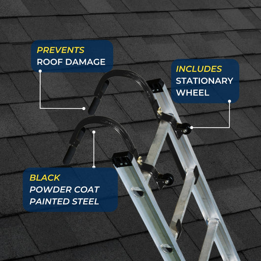 Tie Down 65105BK 2-PACK Heavy Duty Black Painted Steel Ladder Roof Hook with Wheel | Rubber Grip T-Bar For Damage Prevention | Fast And Easy Setup To Access Steep Roofs