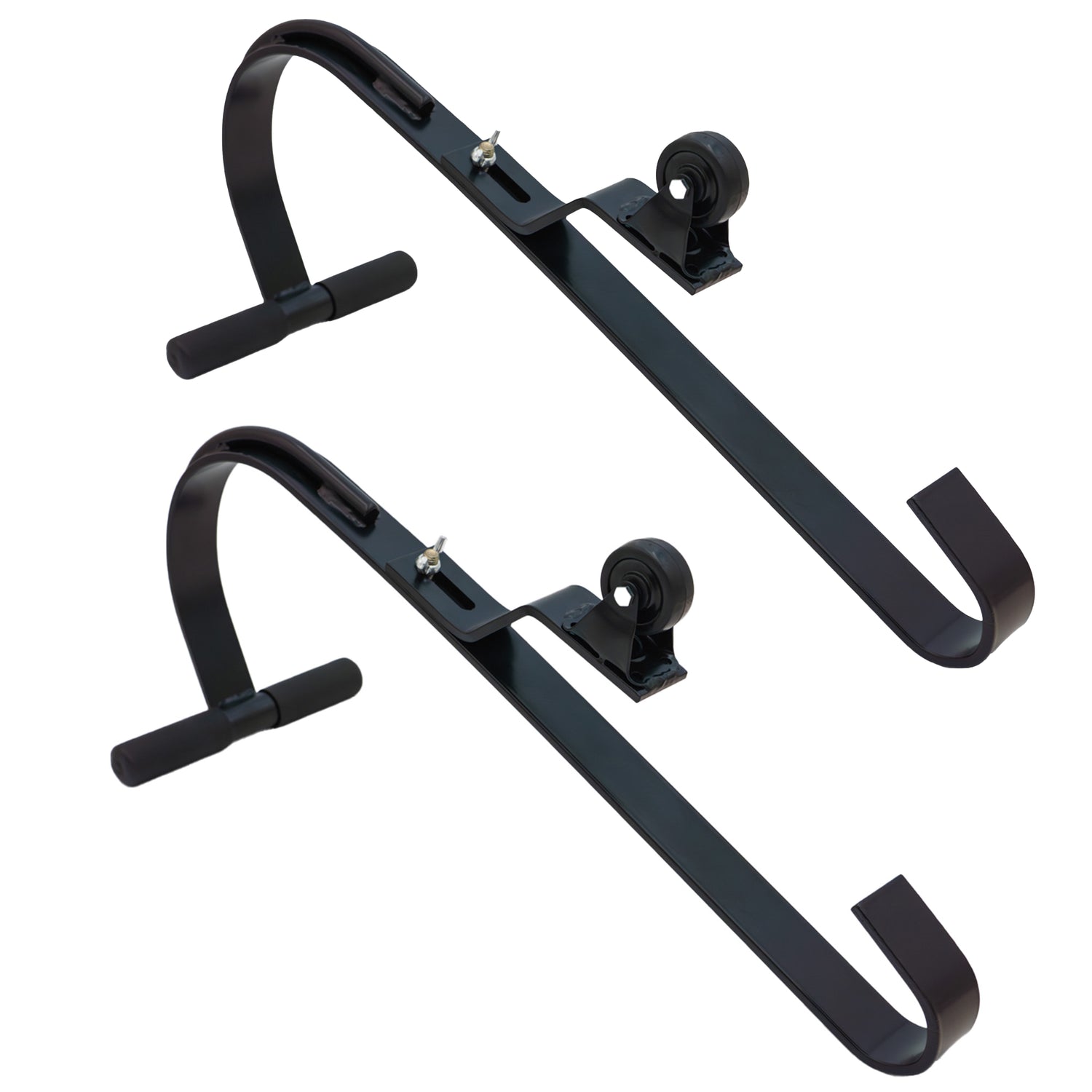 Tie Down 65105BK 2-PACK Heavy Duty Black Painted Steel Ladder Roof Hook with Wheel | Rubber Grip T-Bar For Damage Prevention 