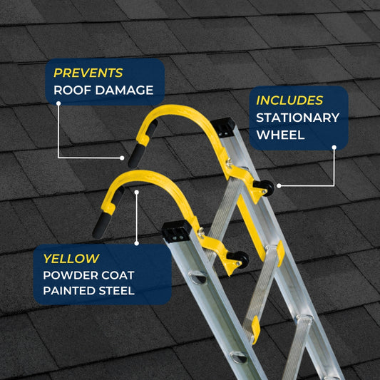 Tie Down 65105Y 2-PACK Heavy Duty Yellow Painted Steel Ladder Roof Hook with Wheel | Rubber Grip T-Bar For Damage Prevention | Fast And Easy Setup To Access Steep Roofs