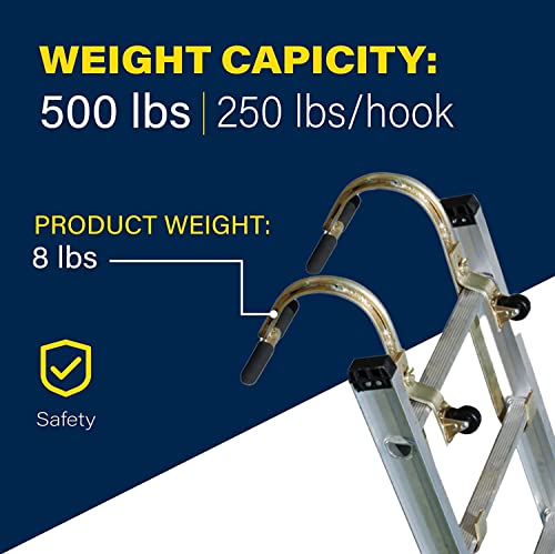 Tie Down 65105 2-PACK Heavy Duty Zinc Plated Steel Ladder Roof Hook with Wheel | Rubber Grip T-Bar For Damage Prevention | Fast And Easy Setup To Access Steep Roofs