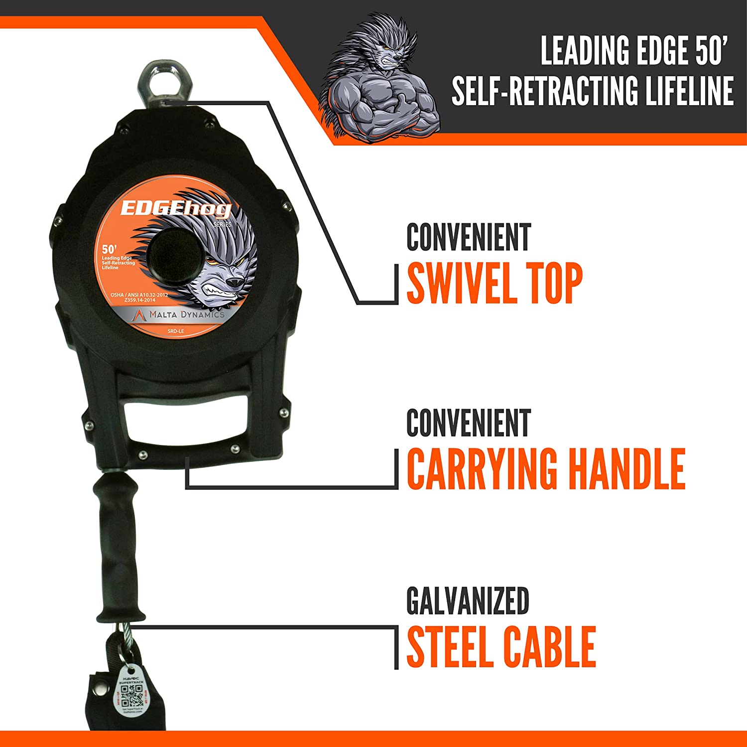 20’,-30’-&-50’-EDGEHOG-SRL-W/-SNAP-HOOK,-CLASS-2