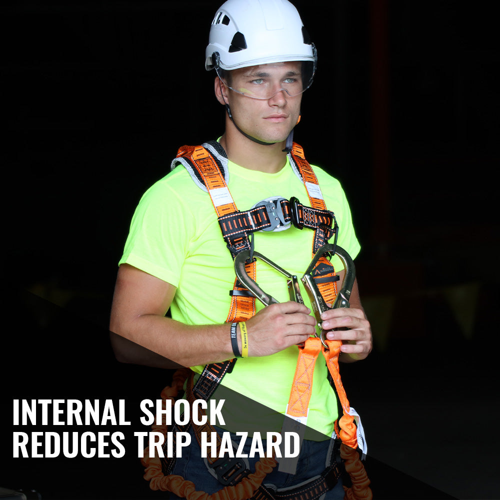 4.5'---6’-DOUBLE-LEG-STRETCH-INTERNAL-SHOCK-ABSORBING-LANYARD-WITH-2-REBAR-HOOKS-AND-1-STEEL-SNAP-HOOK