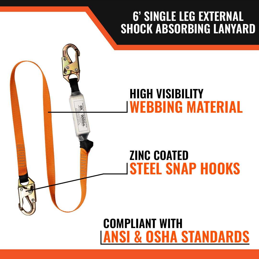 6’-SINGLE-LEG-EXTERNAL-SHOCK-ABSORBING-LANYARD-W/-2-STEEL-SNAP-HOOKS