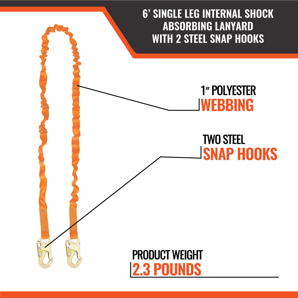 6’-SINGLE-LEG-INTERNAL-SHOCK-ABSORBING-LANYARD-WITH-2-STEEL-SNAP-HOOKS