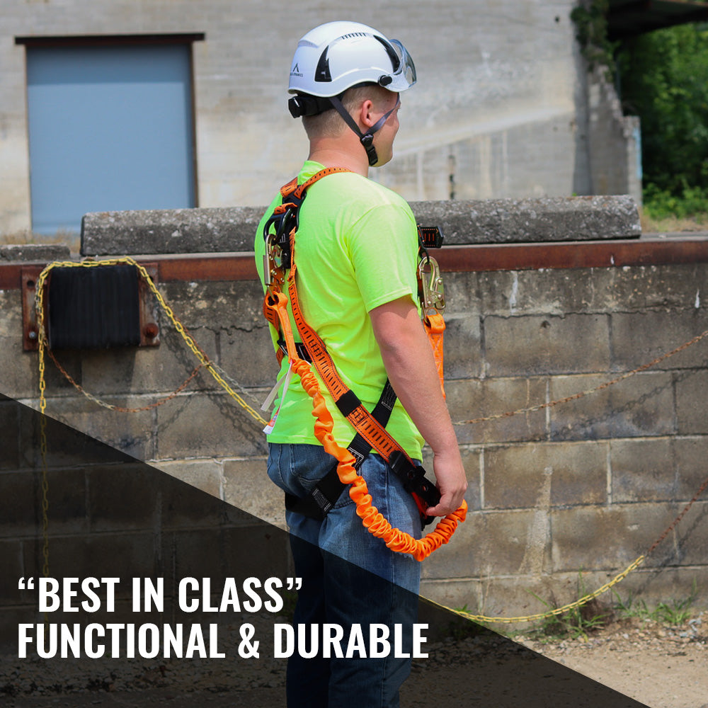 4.5'---6’-SINGLE-LEG-STRETCH-INTERNAL-SHOCK-ABSORBING-LANYARD-W/-2-STEEL-SNAP-HOOKS