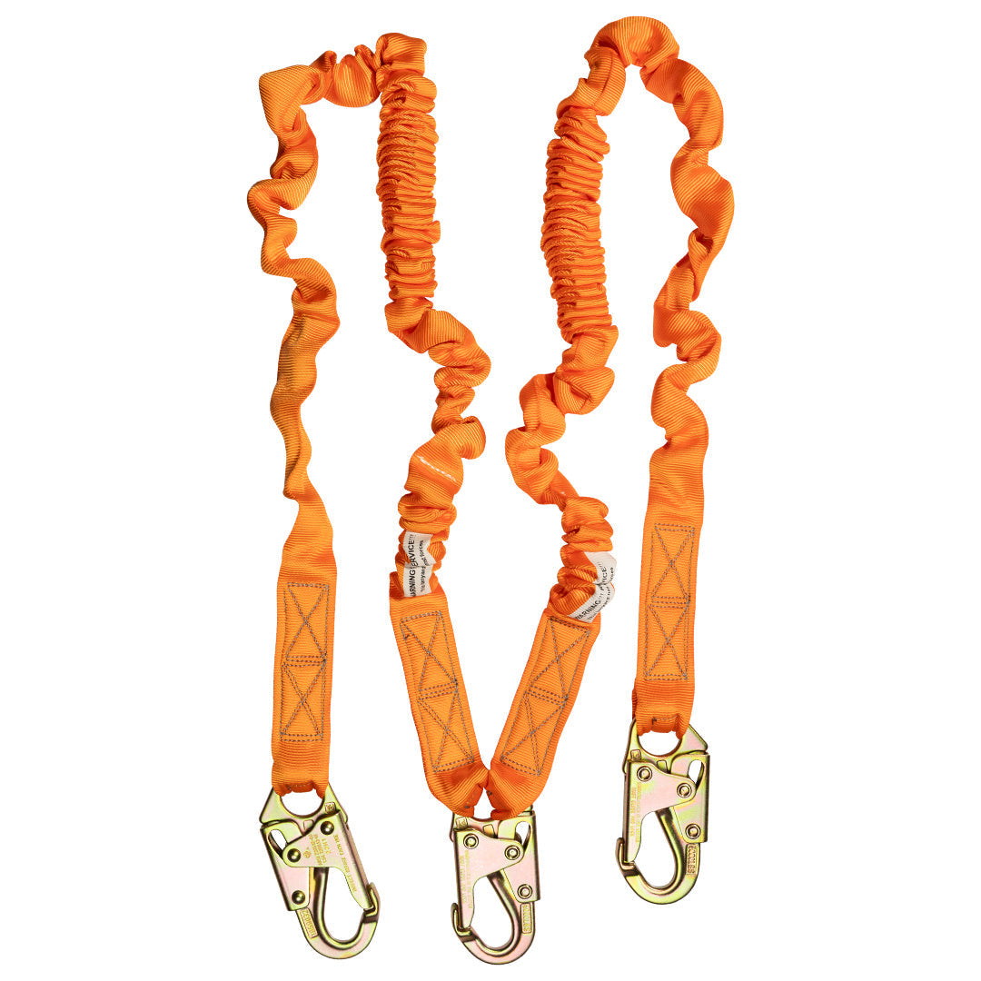 4.5'---6’-DOUBLE-LEG-STRETCH-INTERNAL-SHOCK-ABSORBING-LANYARD-WITH-3-STEEL-SNAP-HOOKS