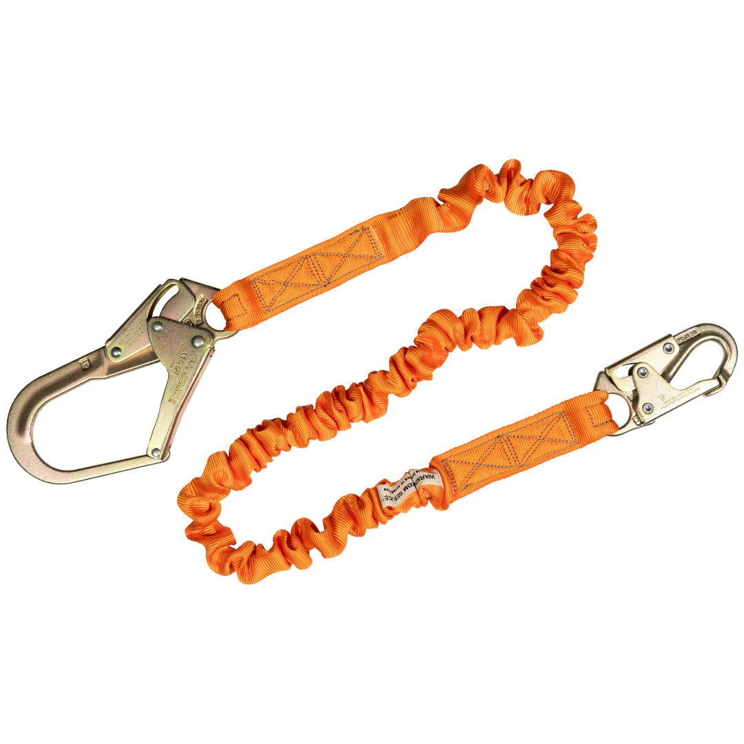 4.5'---6’-SINGLE-LEG-STRETCH-INTERNAL-SHOCK-ABSORBING-LANYARD-WITH-1-REBAR-HOOK-AND-1-STEEL-SNAP-HOOK