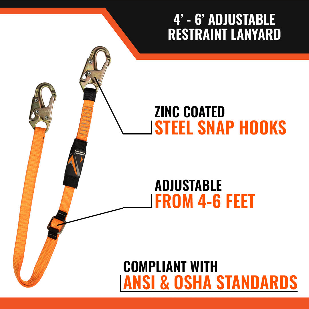 4'---6'-ADJUSTABLE-RESTRAINT-LANYARD-WITH-2-STEEL-SNAP-HOOKS
