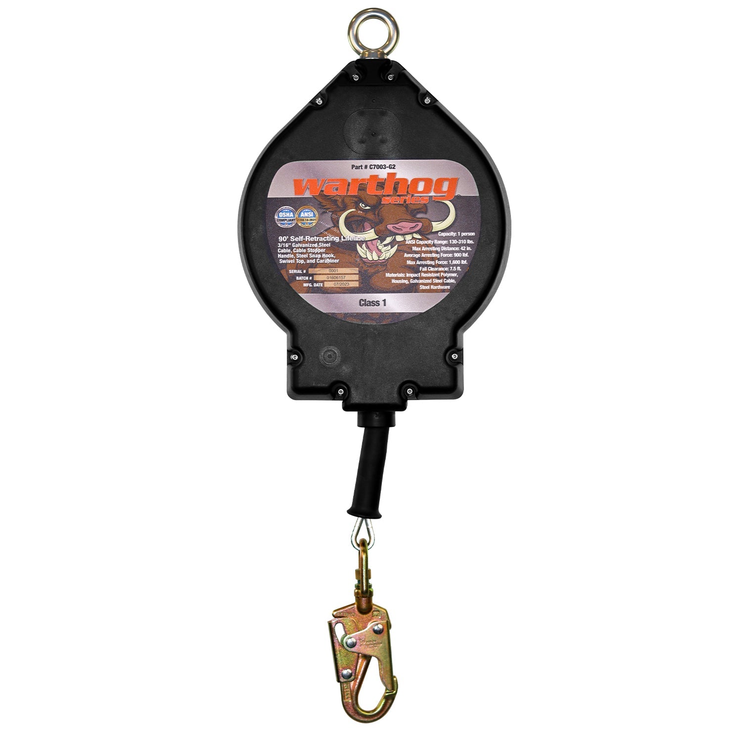 50’-&-90’-WARTHOG®-SRL-W/-SNAP-HOOK,-CLASS-1