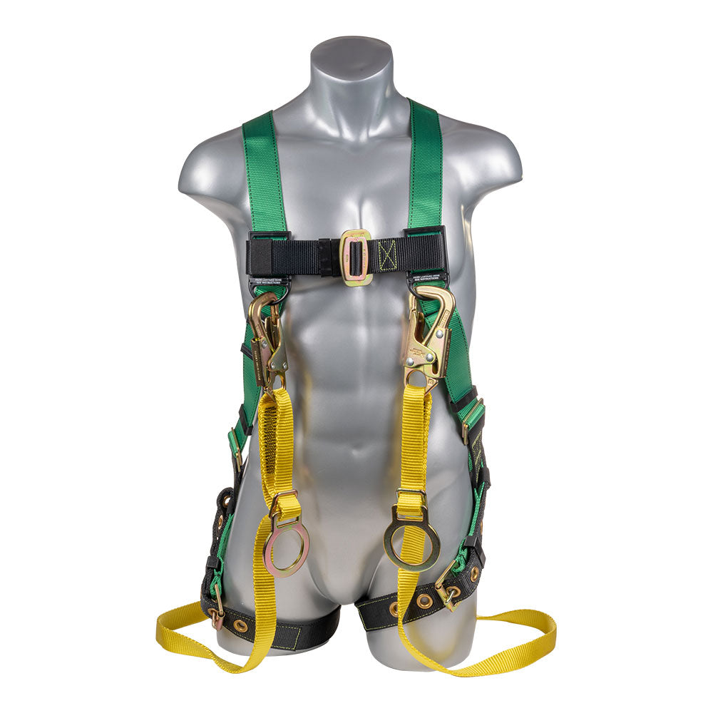 Harness 5pt., Grommet Legs, Back D-Ring, with Dual Lanyard Tie Back Hooks