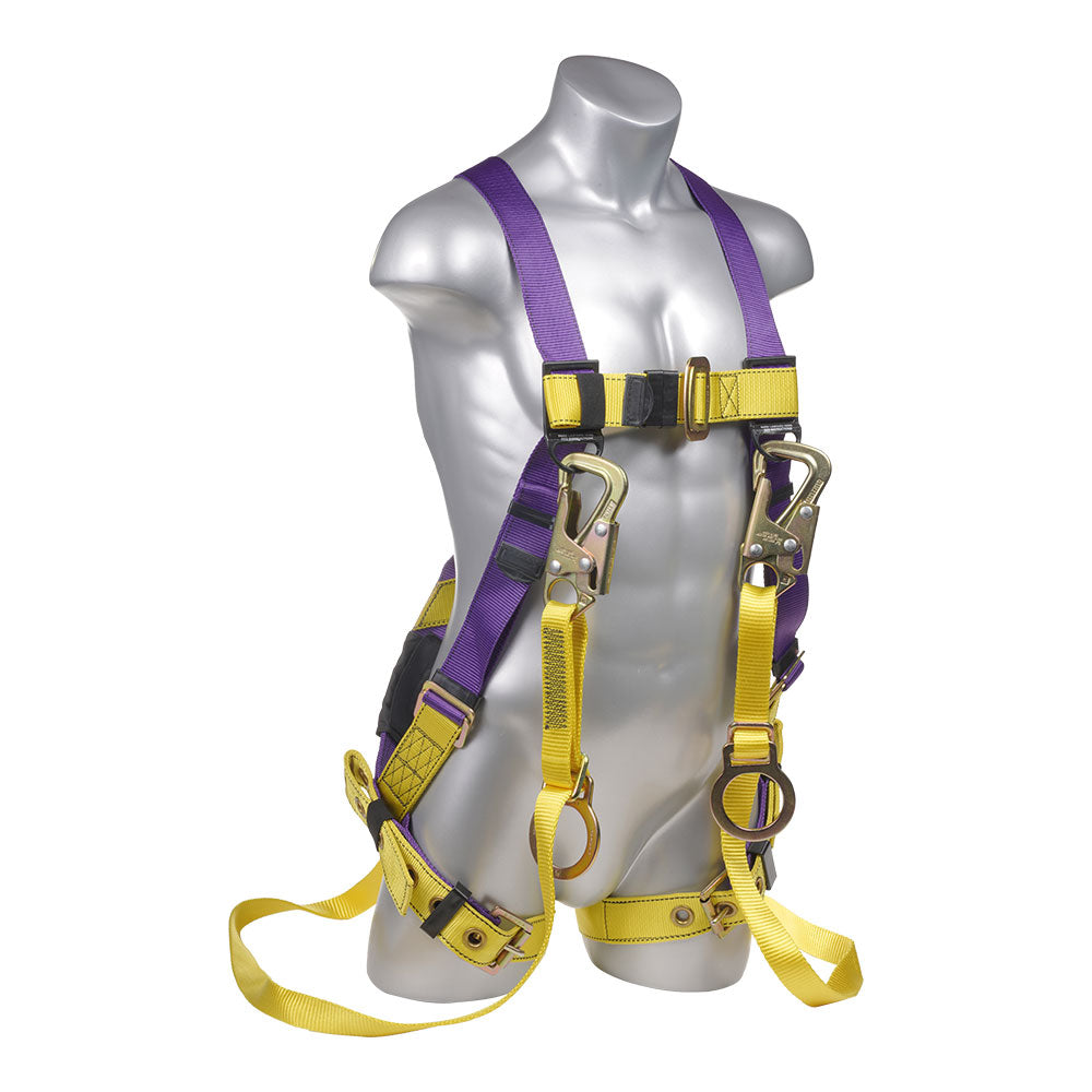 Harness 5pt, Grommet legs, Back D-Ring, with Dual Lanyard Tie Back Hooks