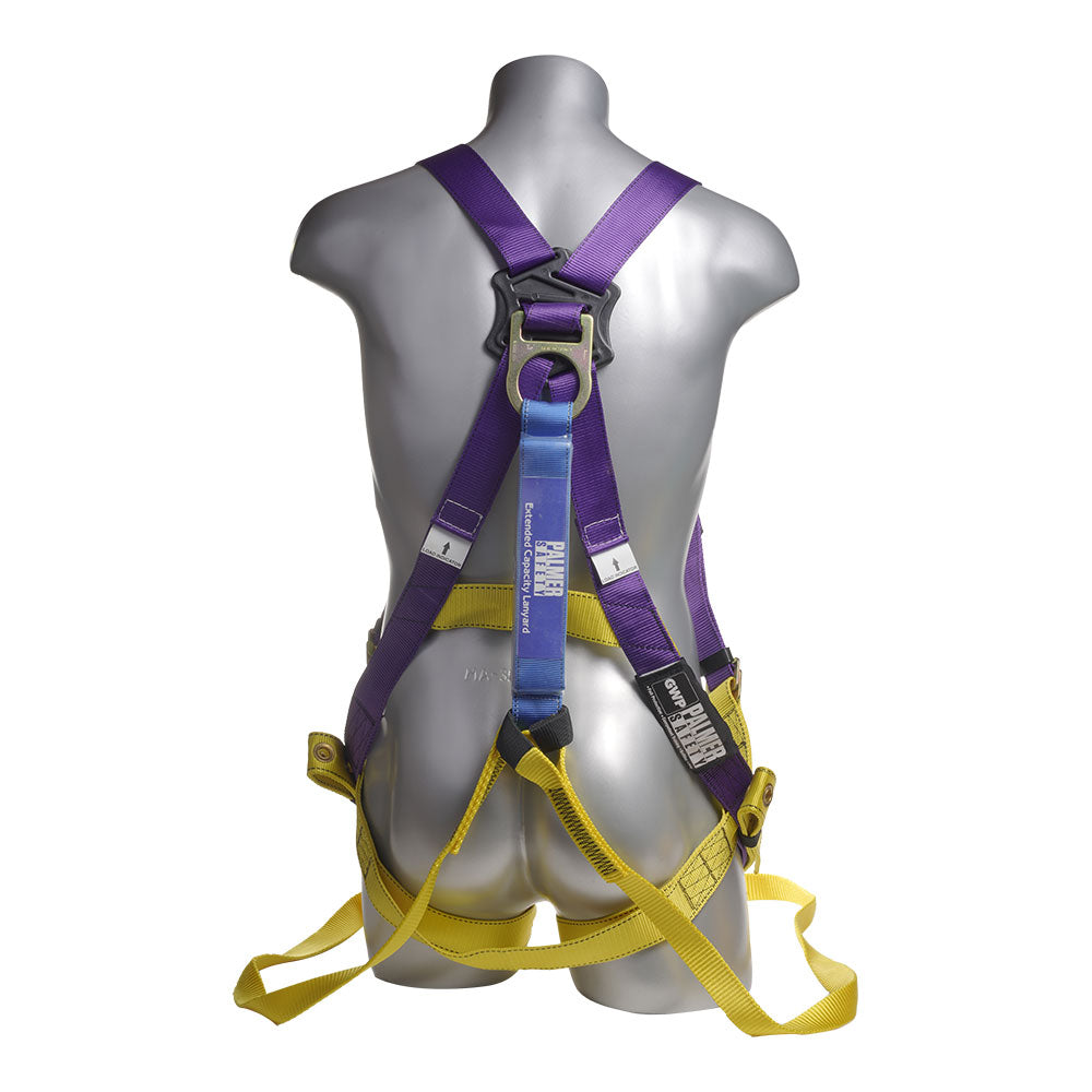 Harness 5pt, Grommet legs, Back D-Ring, with Dual Lanyard Tie Back Hooks