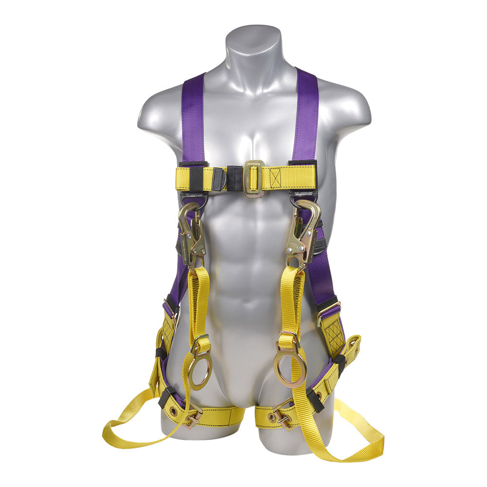 Harness 5pt, Grommet legs, Back D-Ring, with Dual Lanyard Tie Back Hooks