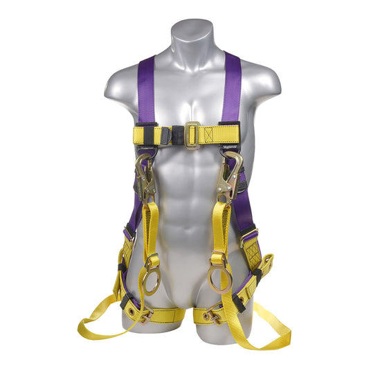 Harness 5pt, Grommet legs, Back D-Ring, with Dual Lanyard Tie Back Hooks