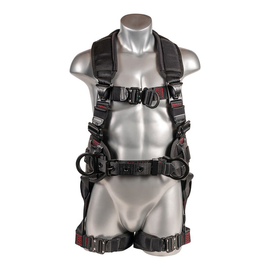 G-Series 5pt. Harness, QCB, Padded Back and Legs, Back D-Ring, Front D-Ring, Side D-Rings with Positioning Belt, Black Color.