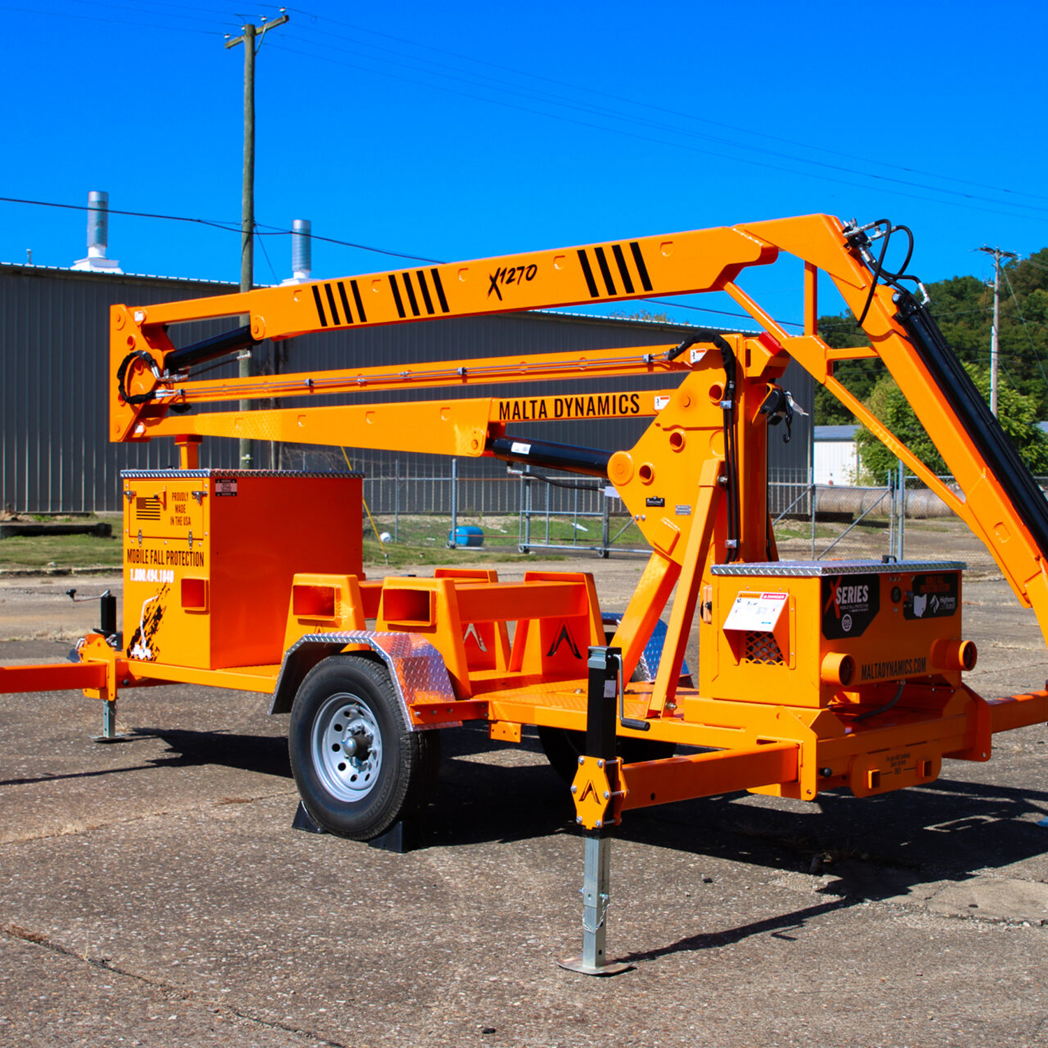 Malta Dynamics X1270 road-towable mobile fall protection grabber 45 ft overhead anchor