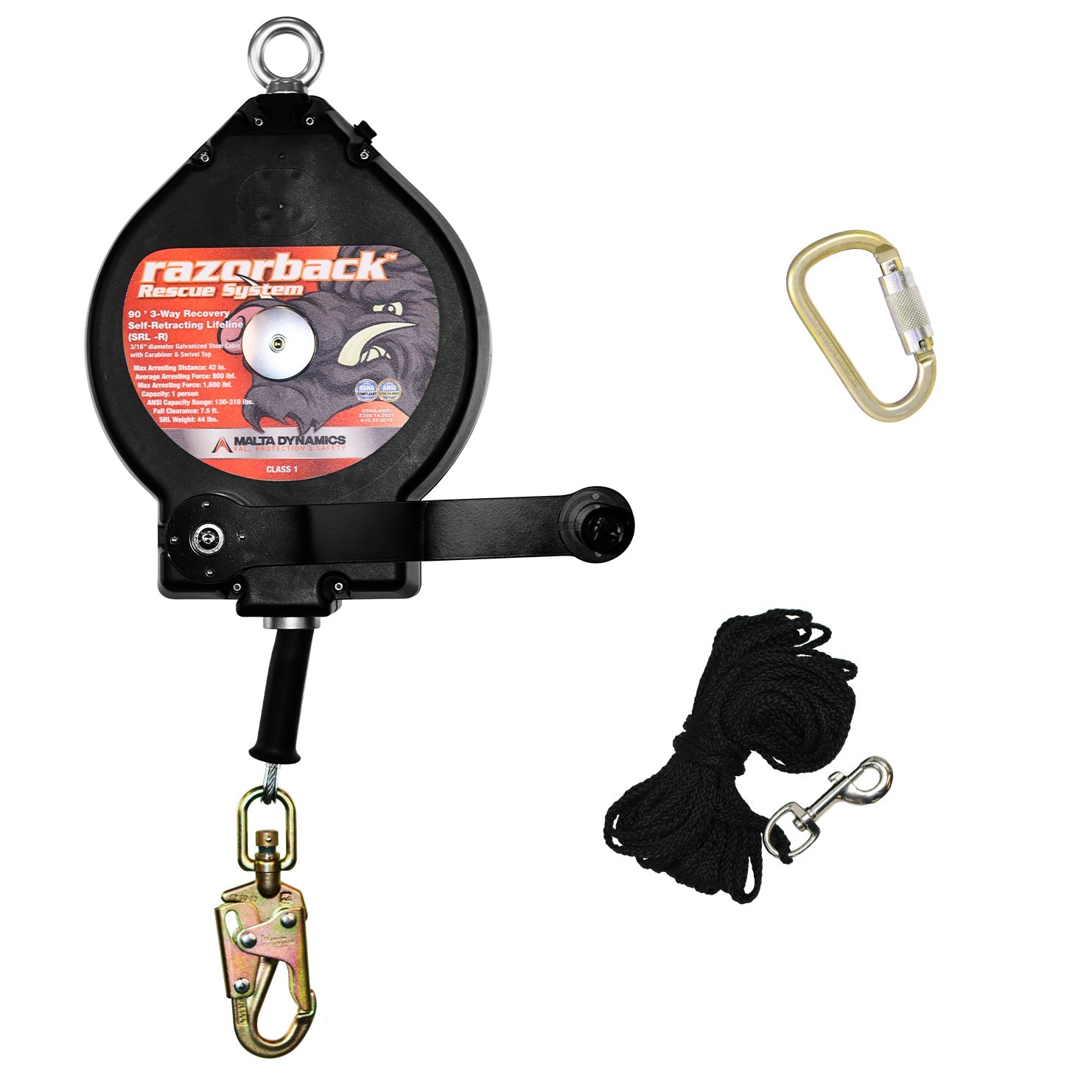 100’-Razorback-3-Way-Recovery-SRL-With-Snap-Hook,-Class-SRL-R