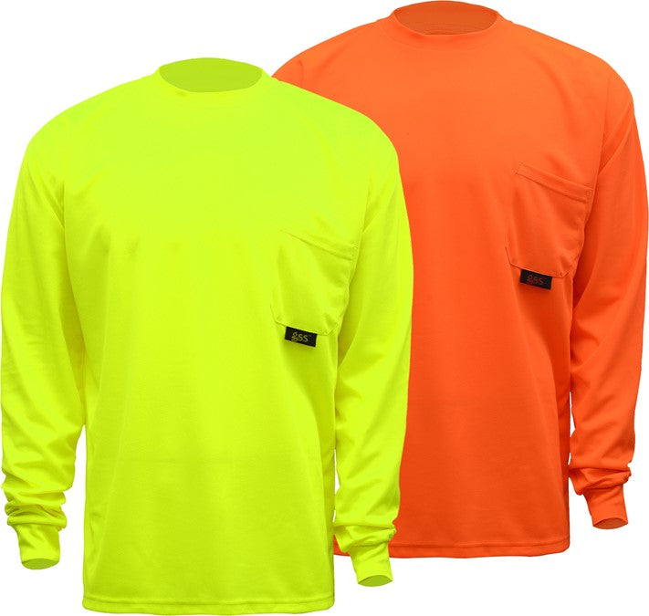 Moisture Wicking Long Sleeve Safety T-Shirt With Chest Pocket
